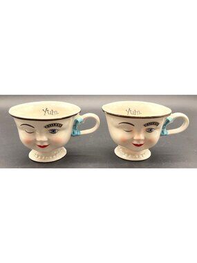 Vtg Baileys Yum Winking Face Creamer Mugs Set Of 2 Porcelain Collectible Cups